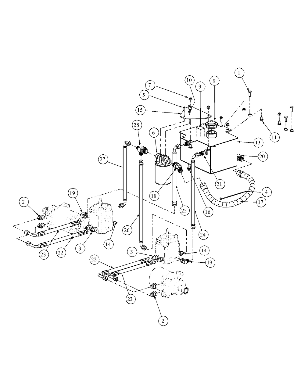 Hydro Tank And Hose Assembly Diagram and Parts List for M60-KHEFI 53AB5HEX750-28-HP Cub Cadet Lawn Tractor